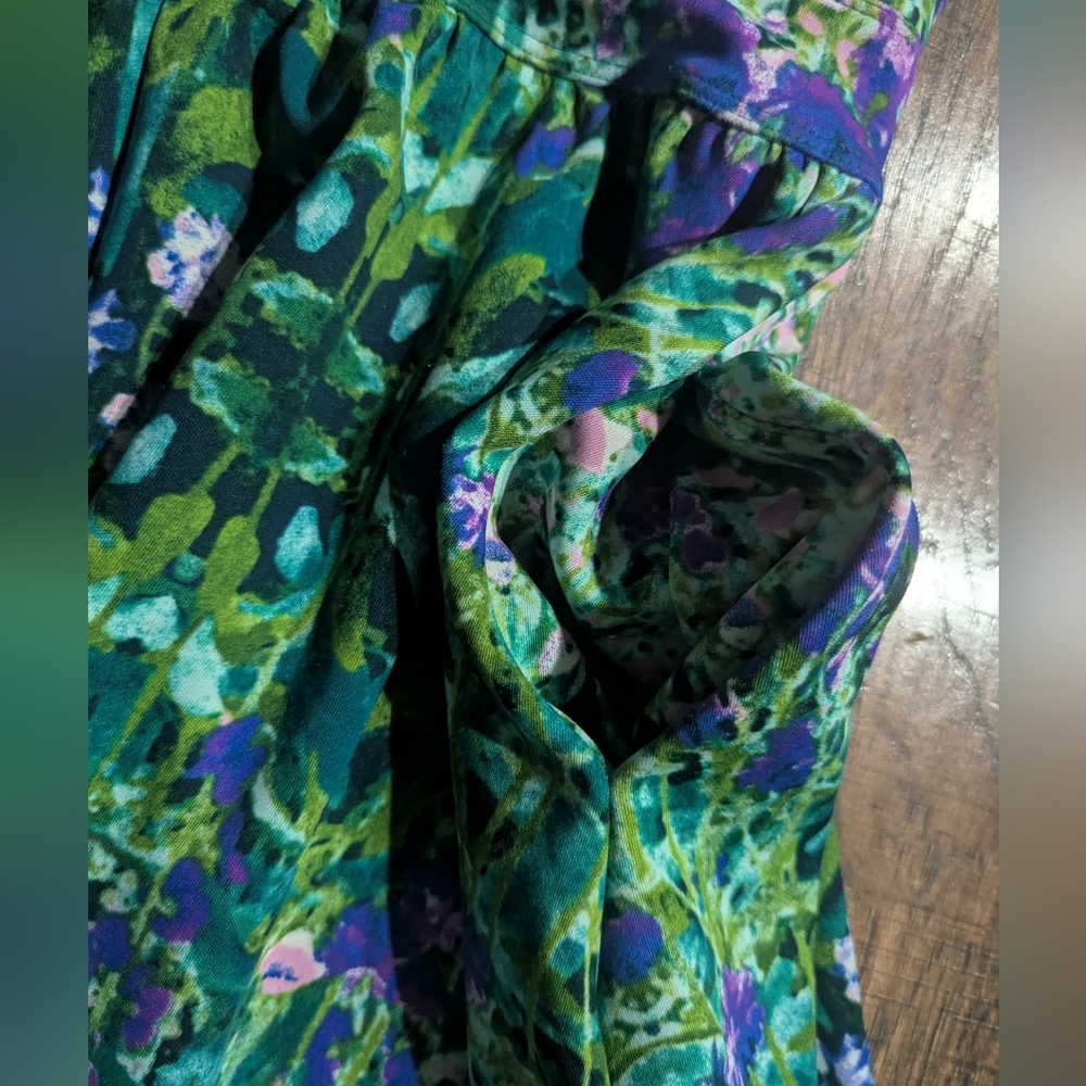 Cynthia Rowley Bright Green w/ Purple Accent Floral Print Fit & Flare Dress Sz 8 - Picture 15 of 16